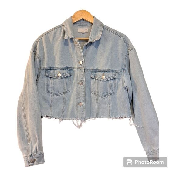 Vintage Jackets & Blazers - Caution to the Wind Cropped Distressed Frayed Hemline Causal Jacket Size 12 Y2K